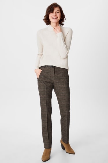 Women - Trousers with belt - tapered fit - check - brown