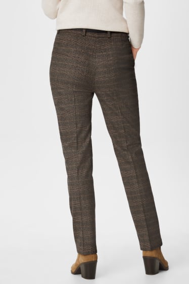 Women - Trousers with belt - tapered fit - check - brown
