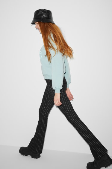 Damen - CLOCKHOUSE - Hose - Flared - Glanz-Effekt - gestreift - schwarz