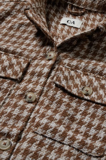 Damen - Bouclé-Shacket - kariert - hellbraun