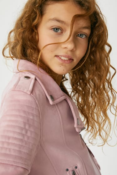 Children - Biker jacket - faux suede - rose