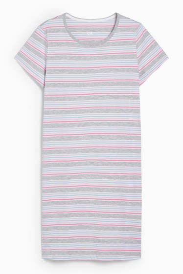Damen - Bigshirt - gestreift - grau / pink