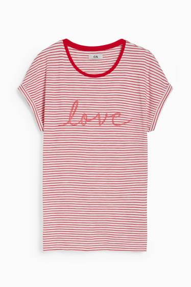 Donna - T-shirt - righe - bianco / rosso