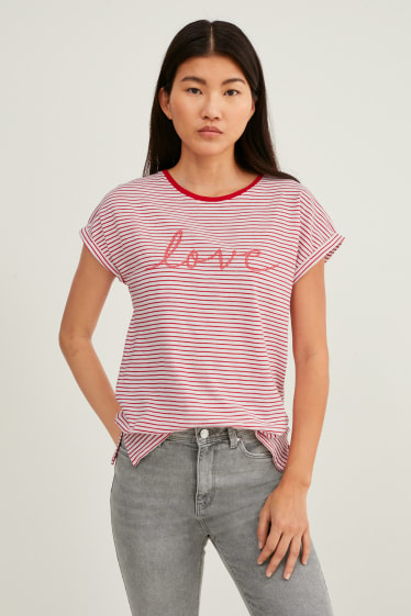 Donna - T-shirt - righe - bianco / rosso