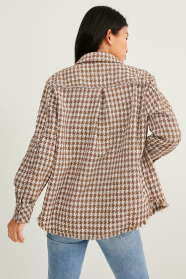 Dames - Bouclé-overshirt - geruit - lichtbruin