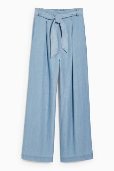 Dětské - Plátěné kalhoty - wide leg - džíny - světle modré