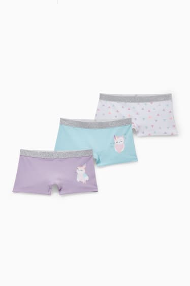 Kinderen: meisjes - Set van 3 - boxershort - wit / turquoise