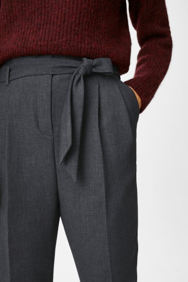 Femei - Pantaloni cu pliuri în talie - straight fit - gri melanj