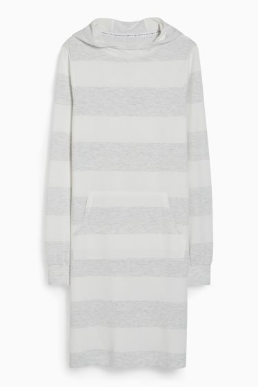 Women - Nightshirt with hood - striped - white