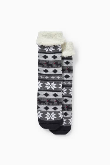 Herren - Weihnachts-Anti-Rutsch-Socken - dunkelgrau / weiß