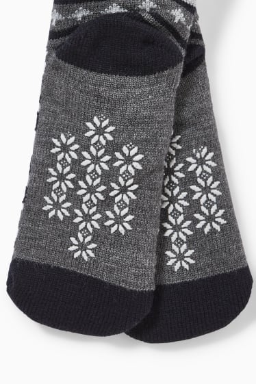 Herren - Weihnachts-Anti-Rutsch-Socken - dunkelgrau / weiß