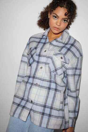 Teens & young adults - CLOCKHOUSE - flannel shacket - check - white / light blue