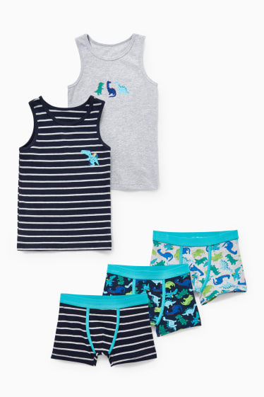Children - Dinosaur - set - 2 vests and 3 pairs of shorts - dark blue