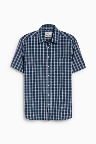 Heren - Overhemd - slim fit - kent - geruit - donkerblauw / wit