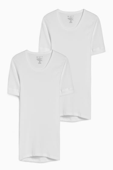 Hommes - Lot de 2 - maillots de corps - doubles côtes - blanc
