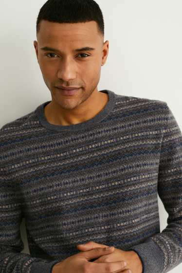 Men - Jumper - wool blend - gray-melange