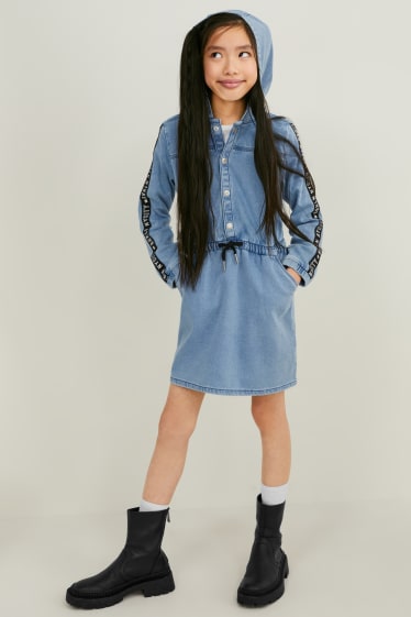 Dětské - Džínové šaty s kapucí - džíny - modré