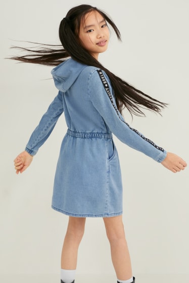 Dětské - Džínové šaty s kapucí - džíny - modré