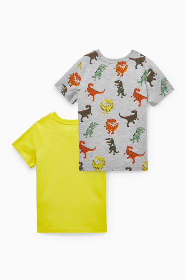Kinderen - Set van 2 - Dino - T-shirt - licht grijs-mix