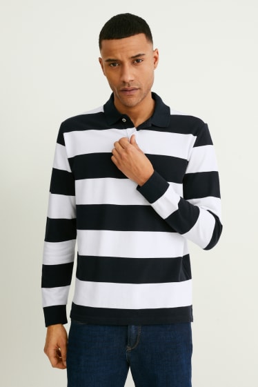 Men - Polo shirt  - striped - dark blue