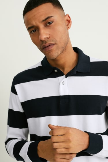 Men - Polo shirt  - striped - dark blue