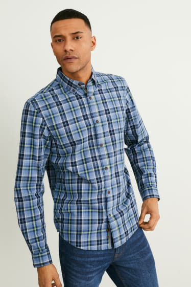 Uomo - Camicia - regular fit - button down - a quadretti - blu