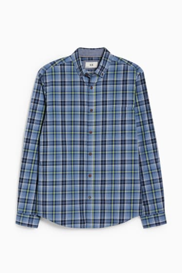 Uomo - Camicia - regular fit - button down - a quadretti - blu