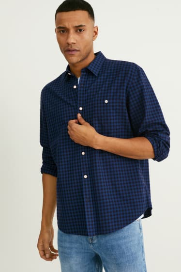 Men - Shirt - regular fit - kent collar - check - dark blue