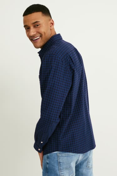 Men - Shirt - regular fit - kent collar - check - dark blue
