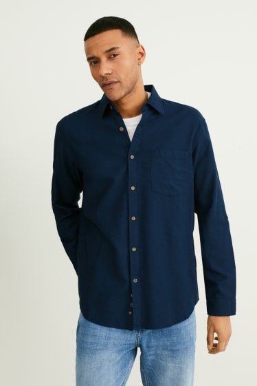 Men - Shirt - regular fit - kent collar - dark blue