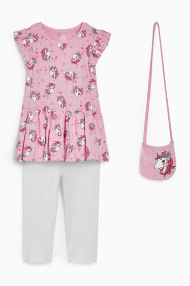 Kinder - Set - Kleid, Leggings und Umhängetasche - 3 teilig - rosa