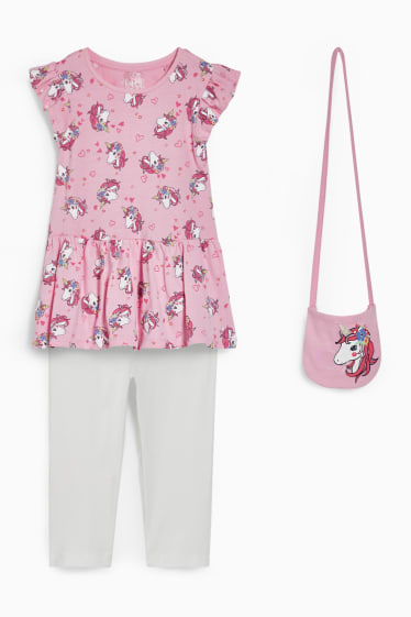 Enfants filles - Ensemble - robe, leggings et sac à bandoulière - 3 pièces - rose