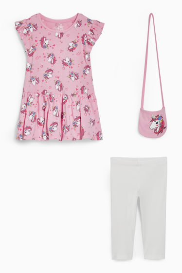 Dětské - Souprava - šaty , legíny a taška přes rameno - 3dílná - růžová