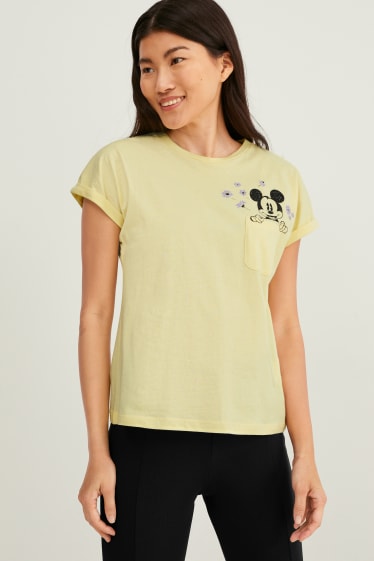 Dames - T-shirt - Mickey Mouse - lichtgeel
