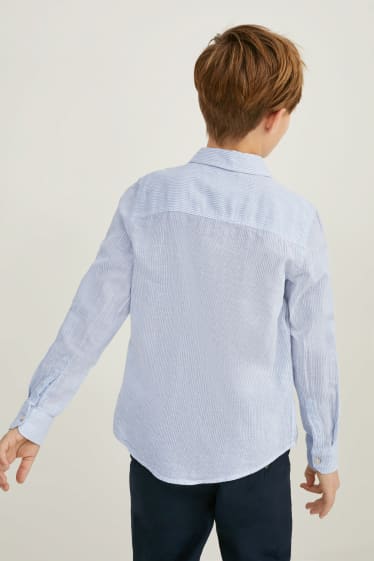 Children - Shirt - linen blend - striped - light blue