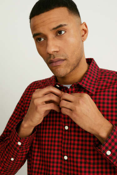 Men - Shirt - regular fit - kent collar - check - dark red