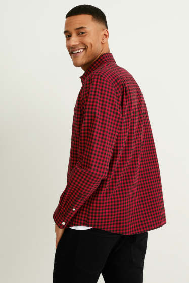 Men - Shirt - regular fit - kent collar - check - dark red