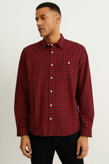 Men - Shirt - regular fit - kent collar - check - dark red