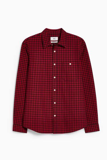 Men - Shirt - regular fit - kent collar - check - dark red