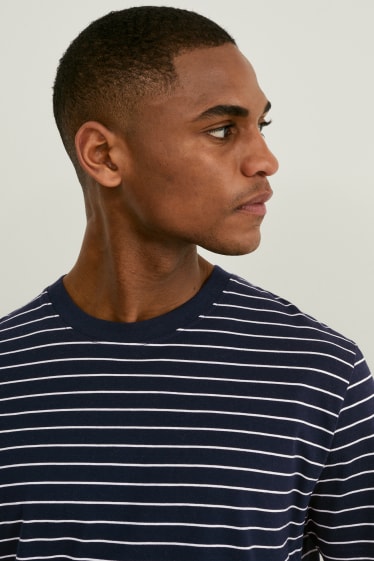 Men - T-shirt  - striped - dark blue