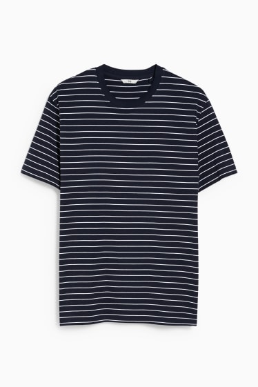 Men - T-shirt  - striped - dark blue