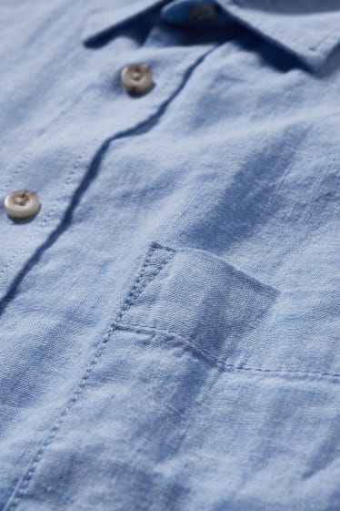 Men - Shirt - regular fit - kent collar - linen blend - denim-light blue