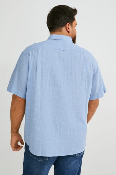 Men - Shirt - regular fit - kent collar - linen blend - denim-light blue