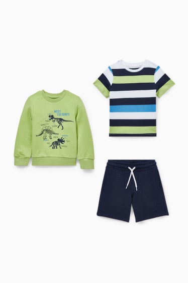 Enfants - Ensemble - sweat, t-shirt et short en molleton - 3 pièces - vert clair