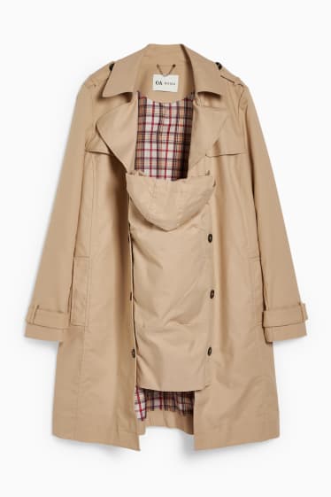 Women - Maternity trench coat with baby pouch - light brown