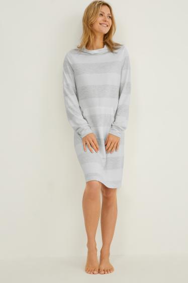 Women - Nightshirt with hood - striped - white