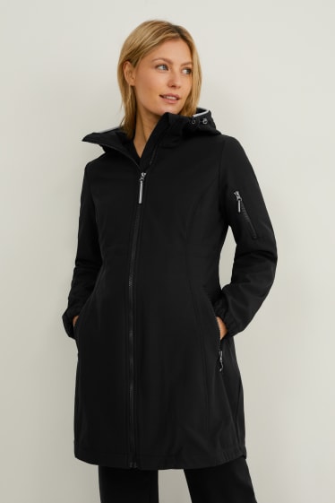 Donna - Giacca soft shell premaman con cappuccio e marsupio - nero