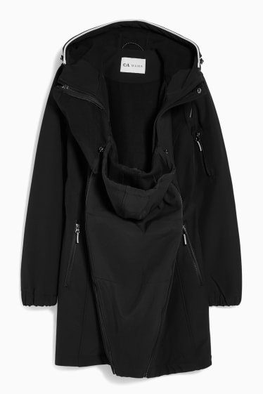 Donna - Giacca soft shell premaman con cappuccio e marsupio - nero