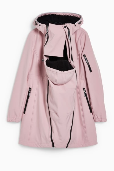 Donna - Giacca soft shell premaman con cappuccio e marsupio - rosa pallido