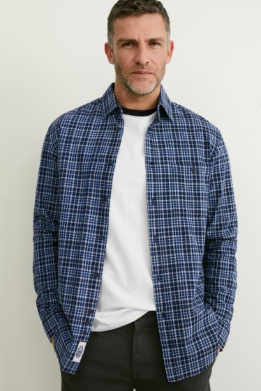 Men - Shirt - regular fit - kent collar - check - dark blue
